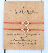 Sisters armband - rood - hanger hartje - 2 stuks - sistersarmband - vrienden