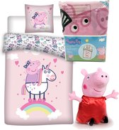 Peppa Pig Dekbedovertrek Unicorn - Eenpersoons - 140 x 200 cm - Flanel , incl. Pluche Peppa Pig 20cm