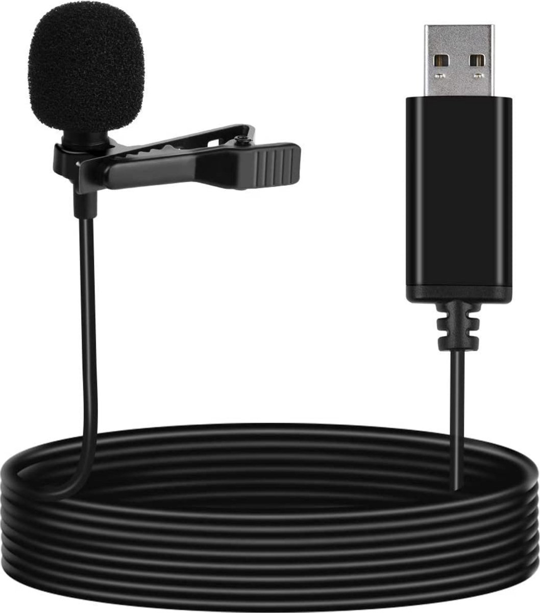 Microfoon met USB Aansluiting - Lavalier Lapel clip mic recording, 145cm kabel lengte