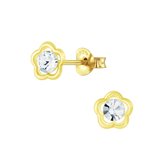 Joy|S - Zilveren bloem oorbellen - kristal - 6 mm - 14k goudplating