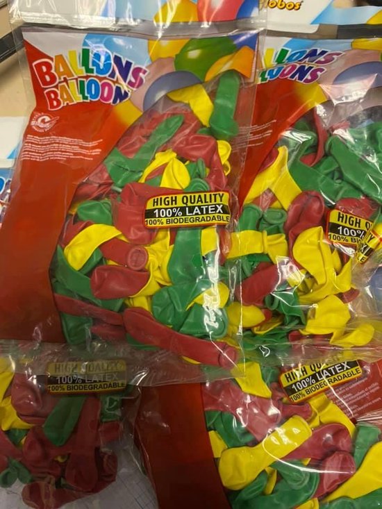mini ballon rood/geel/groen 100 stuks