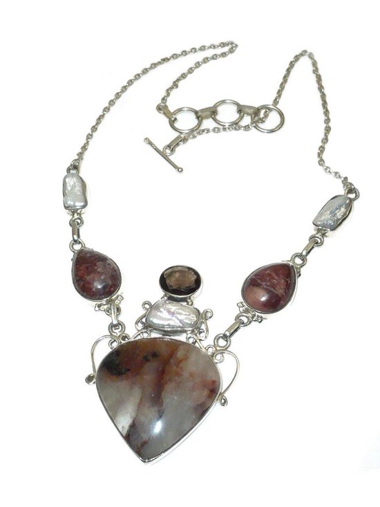 1001musthaves.com Dames collier met agaat parelmoer en rookkwarts collier lengte 45 cm verstelbaar