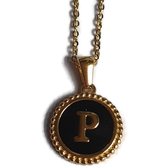Aramat jewels -ketting-letter p- chirurgisch staal - zwart - goudkleurig-45cm - dames- rond