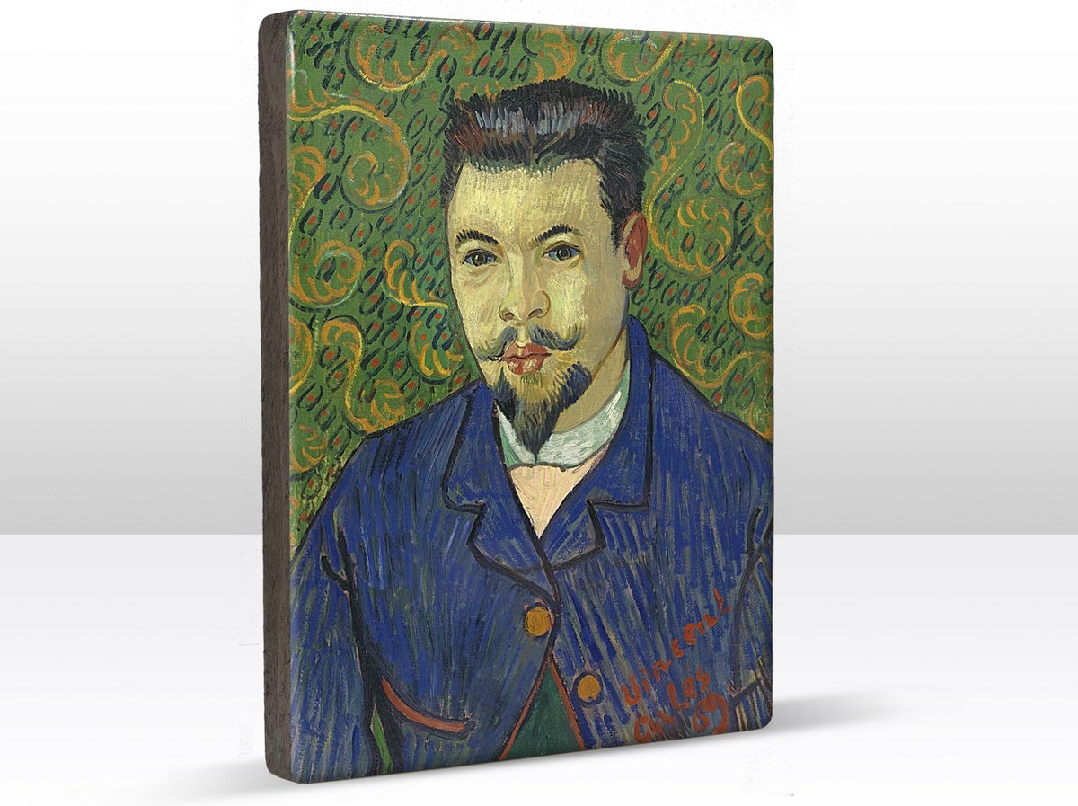 Portret van Dokter Félix Rey - Vincent van Gogh - 19,5 x 26 cm - Niet van echt te onderscheiden schilderijtje op hout - Mooier dan een print op canvas - Laqueprint.