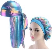FRESHCOUPES Neon/Reflective Bonnet & Durag - Blauw - Geschikt voor optimale bescherming van jouw haren