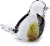 Kristalglazen 3D Mini Vogel Urn Zwart-Wit (0.03 liter) (gratis sluitplaatje) geschikt voor dieren as en mensen as dieren urn mens urn gedenkglas