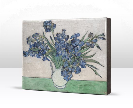 Irissen in een vaas - Vincent van Gogh - 26 x 19,5 cm - Niet van echt te onderscheiden schilderijtje op hout - Mooier dan een print op canvas - Laqueprint.