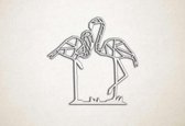 Wanddecoratie - Stel Flamingo's - S - 45x47cm - EssenhoutWit - muurdecoratie - Line Art