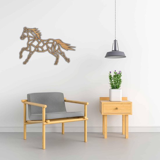 Wanddecoratie - Galopperend paard - S - 41x60cm - Eiken - muurdecoratie - Line Art