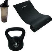 Tunturi - Fitness Set - Kettlebell 4 kg - Fitnessmat 160 x 60 x 0,7 cm - Shakebeker