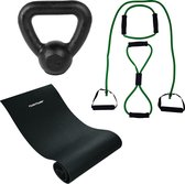 Tunturi - Fitness Set - Kettlebell 4 kg - Fitnessmat 160 x 60 x 0,7 cm - Tubing Set Groen