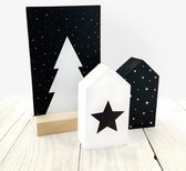 Houten - Kerst - decoratie - huisjes - kaart - kerstboom - sterren - Kerstmis - kerstdecoratie - kerstversiering - hout -versiering - woonaccessoires