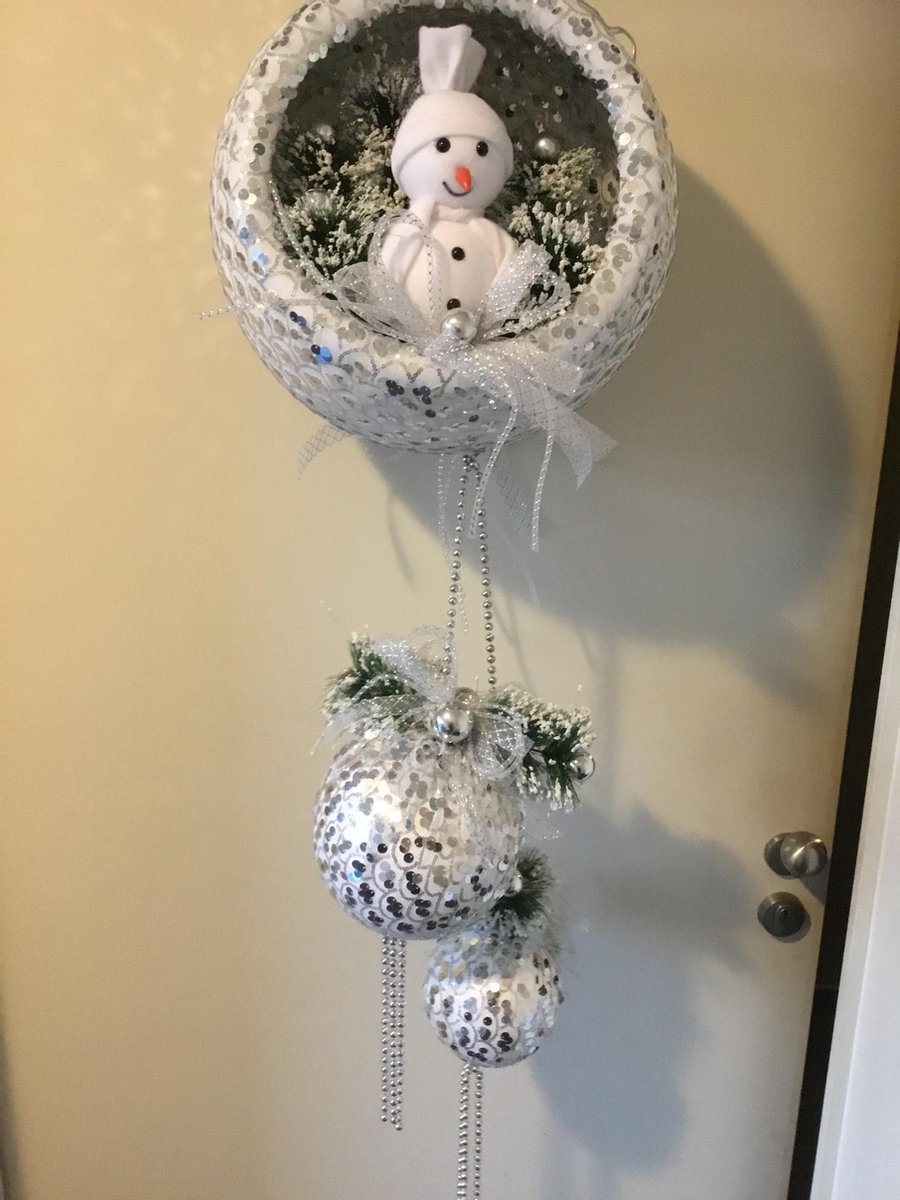 Decoratieve Kersthanger met 2 sneeuwpopjes en ballen