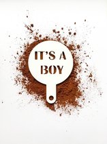 Cappuccino sjabloon - it's a boy - Barista art | koffie stencil | latte stencil | baby | babyshower | bekendmaking zwangerschap
