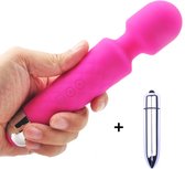Massage Vibrator Oplaadbaar Roze + Mini Bullet Metallic - Massager - Multifunctioneel in gebruik - Spannend voor koppels - Sex speeltjes - Sex toys - Erotiek - Bullet - Sexspelletj