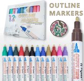 12 Gouden Outline Markers/Pennen/Stiften-Magische Pen-3 MM-Kleurstiften- Dubbel lijn Stift-Viltstiften set met 12 Kleuren