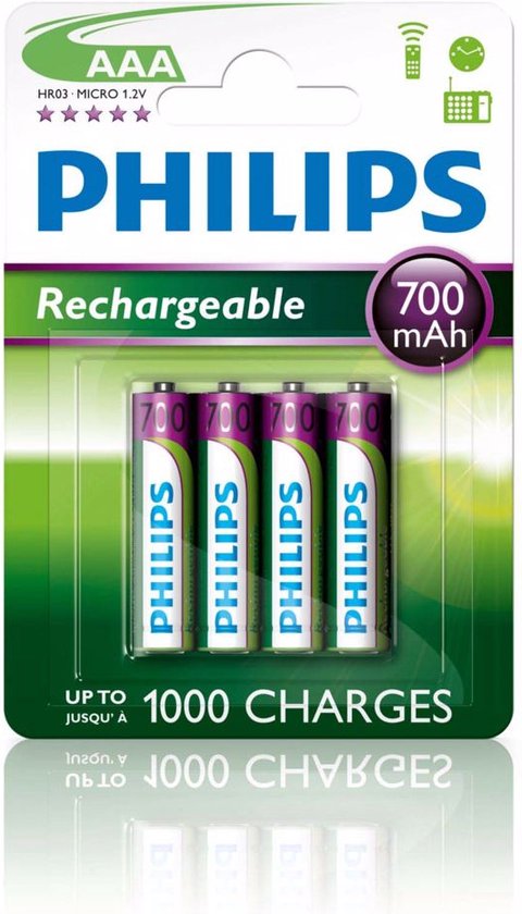 Schrijf op baan personeel Philips Oplaadbare AAA Batterijen - 4 stuks - 700 mAh | bol.com