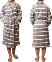Badjas – grijs en wit gestreept – maat S/M – badjas dames – badjas heren - Cadeau - Oeko-Tex Standard 100