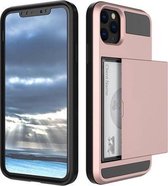 Hoesje voor iPhone 12 Mini (5.4) - Hard case hoesje met ruimte voor pasjes - Crème Roze - Pasjeshouder telefoonhoesje -