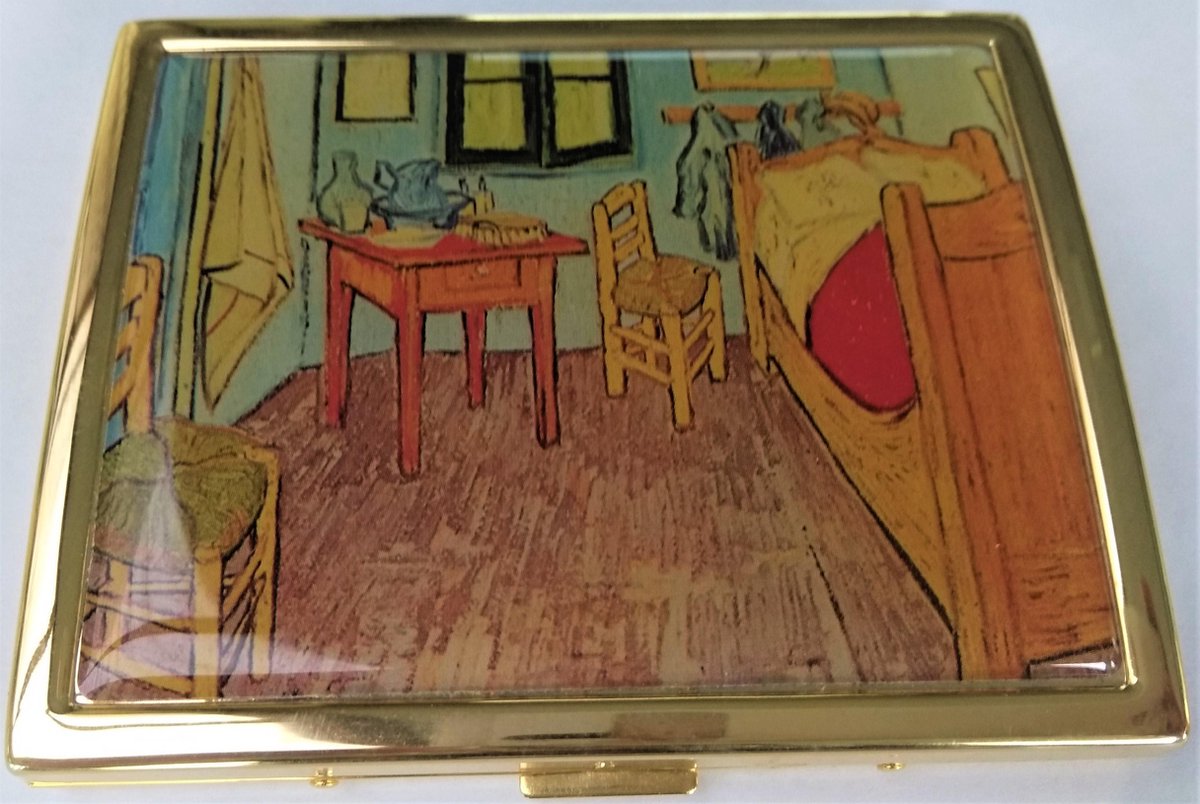 Goedkoopste Zeeuws Meisje - Luxe Sigarettendoos - messing verguld met echt laagje goud - afbeelding kamer van Vincent van gogh