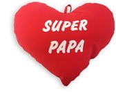 Sierkussen - Hart Met Tekst "super Papa" - Rood - 20 Cm X 30 Cm