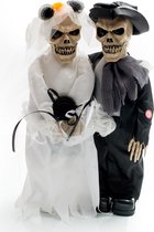 Partychimp Zingend Spook Bruidspaar Met Licht en Geluid Halloween Versiering Halloween Decoratie - 50 cm - excl. batterijen