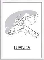 Luanda Angola Plattegrond poster A4 + Fotolijst Wit (21x29,7cm) - DesignClaud