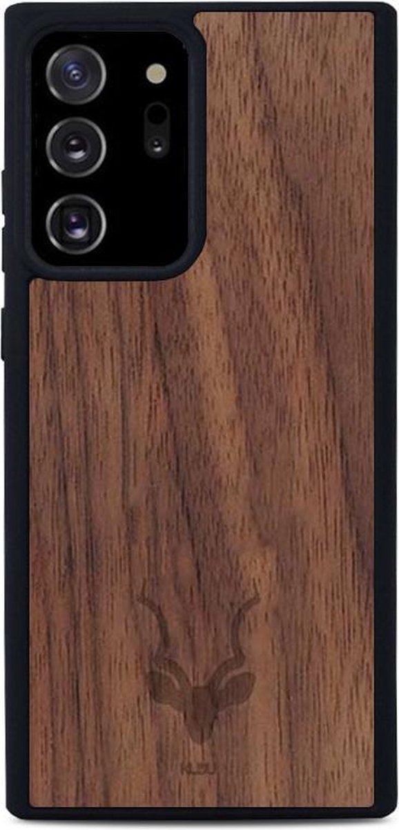 Kudu Samsung Galaxy Note 20 Ultra hoesje case - Houten backcover - Handgemaakt en afgewerkt met duurzaam TPU - Walnoot - Zwart
