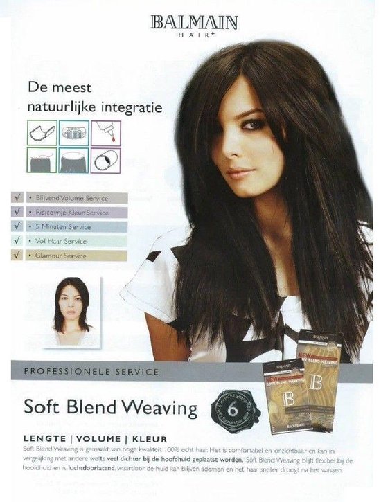 Balmain Soft Blend Weaving 6 application system 25cm, kleur 4/8, licht/middenbruin, 100 % echt haar