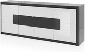 Buffetkast PERCEPTION - Led-verlichting - 4 deuren - Grijs en wit L 220.2 cm x H 90 cm x D 45.7 cm