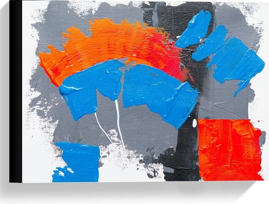 Canvas  - Oranje/Blauwe/Grijze Abstracte Kunst - 40x30cm Foto op Canvas Schilderij (Wanddecoratie op Canvas)