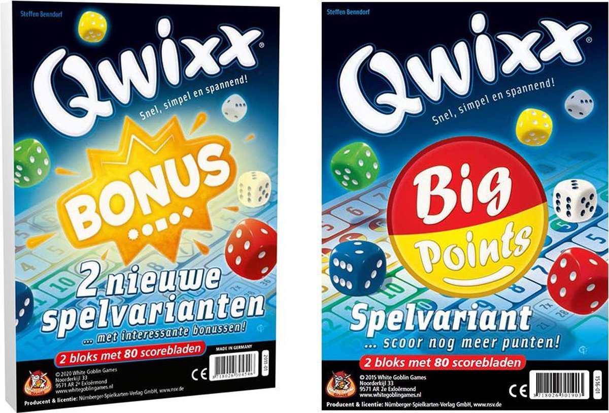 Scoreblokken Qwixx Bonus + Qwixx Big Points - White Goblin Games