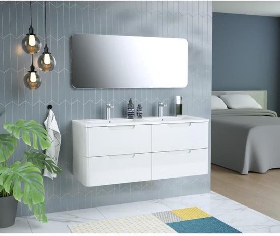 Meuble salle de bain L 120 - 2 tiroirs + vasque - Blanc - RONDO | bol
