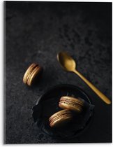 Acrylglas - Gouden Macarons en Lepel - 30x40cm Foto op Acrylglas (Wanddecoratie op Acrylglas)