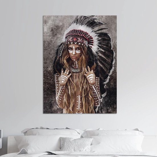 Peinture sur toile - Femme indienne - 75 x 100 cm - PosterGuru.nl