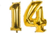 14 Jaar Folie Ballonnen Goud - Happy Birthday - Foil Balloon - Versiering - Verjaardag - Jongen / Meisje - Feest - Inclusief Opblaas Stokje & Clip - XXL - 115 cm