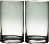 2x Transparant grijze home-basics Cylinder vaas/vazen van glas 20 x 12 cm - Bloemen/boeketten - binnen gebruik