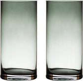 2x Transparant grijze home-basics Cylinder vaas/vazen van glas 25 x 12 cm - Bloemen/boeketten - binnen gebruik