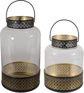 Set de 2x lanternes / éoliennes noir / or style arabe 28 et 37 cm - Utilisation extérieur / jardin / salon - Thema Oriental / Arabe
