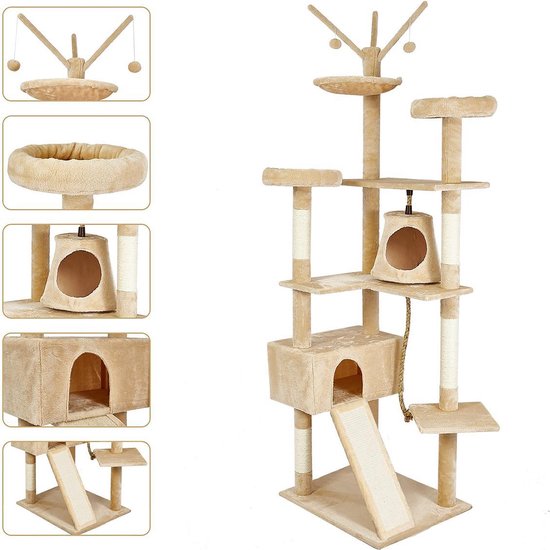 NumberOne® Grote Krabpaal Kattenpaal Katten Accesoires Huis - Modern Design - 210 cm - Beige - number one