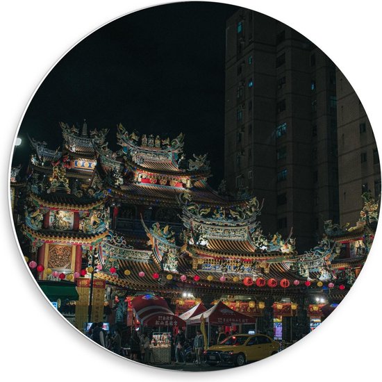 Forex Wandcirkel - Raohe Night Market in Taiwan  - 50x50cm Foto op Wandcirkel (met ophangsysteem)