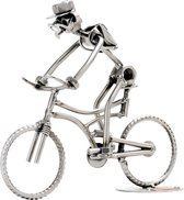 Decoratief Beeld - Beeldje Mountainbiker In Actie - Metaal - Hinz & Kunst - Zilver - 16 X 17 Cm