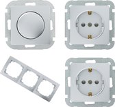 GAMMA electronische dimmer + 2 wandcontactdozen met randaarde + afdekraam | serie Ventoux | inbouw | 230V electronische dimmer | 5 - 500 watt | niet geschikt voor LED | COMPLETE SET | zilver