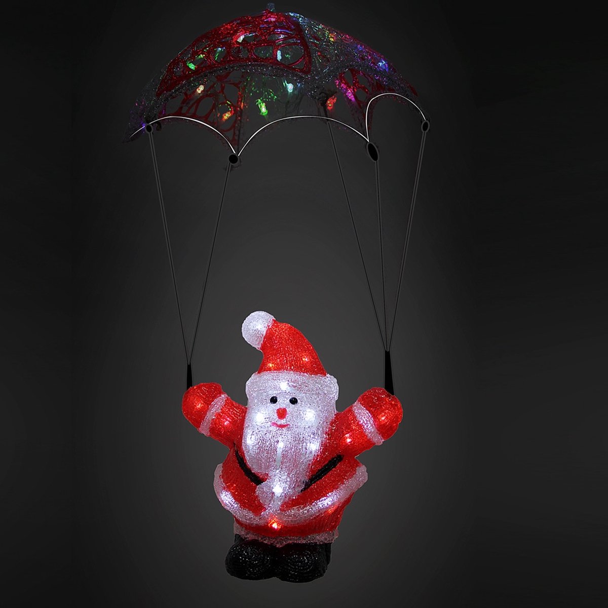 Deuba Kerstfiguur Kerstman Parachute - LED Acryl 31cm –Wit Licht