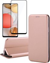 Samsung A42 Hoesje en Samsung A42 Screenprotector - Samsung Galaxy A42 Hoesje Book Case Slim Wallet Rosegoud + Screen Protector Glas Full