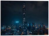 Dibond - Skyline in de Nacht - 40x30cm Foto op Aluminium (Met Ophangsysteem)