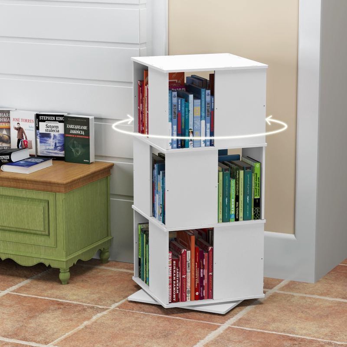 360° Draaibare Boekenplank Boekenkast, Hoekboekenplank 360° Display Bamboe Draaiende Boekenplank, Vloerstaande Boekenkast Smalle Plank Draaiende Organisator Opbergrek,zwart,6 tier