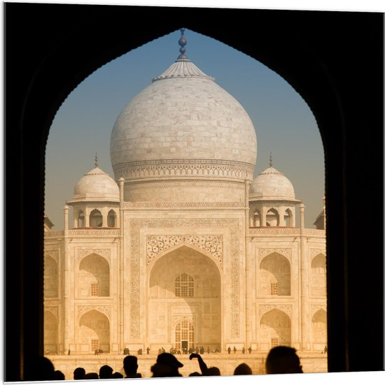 Acrylglas - Drukte bij Taj Mahal - India  - 100x100cm Foto op Acrylglas (Wanddecoratie op Acrylglas)