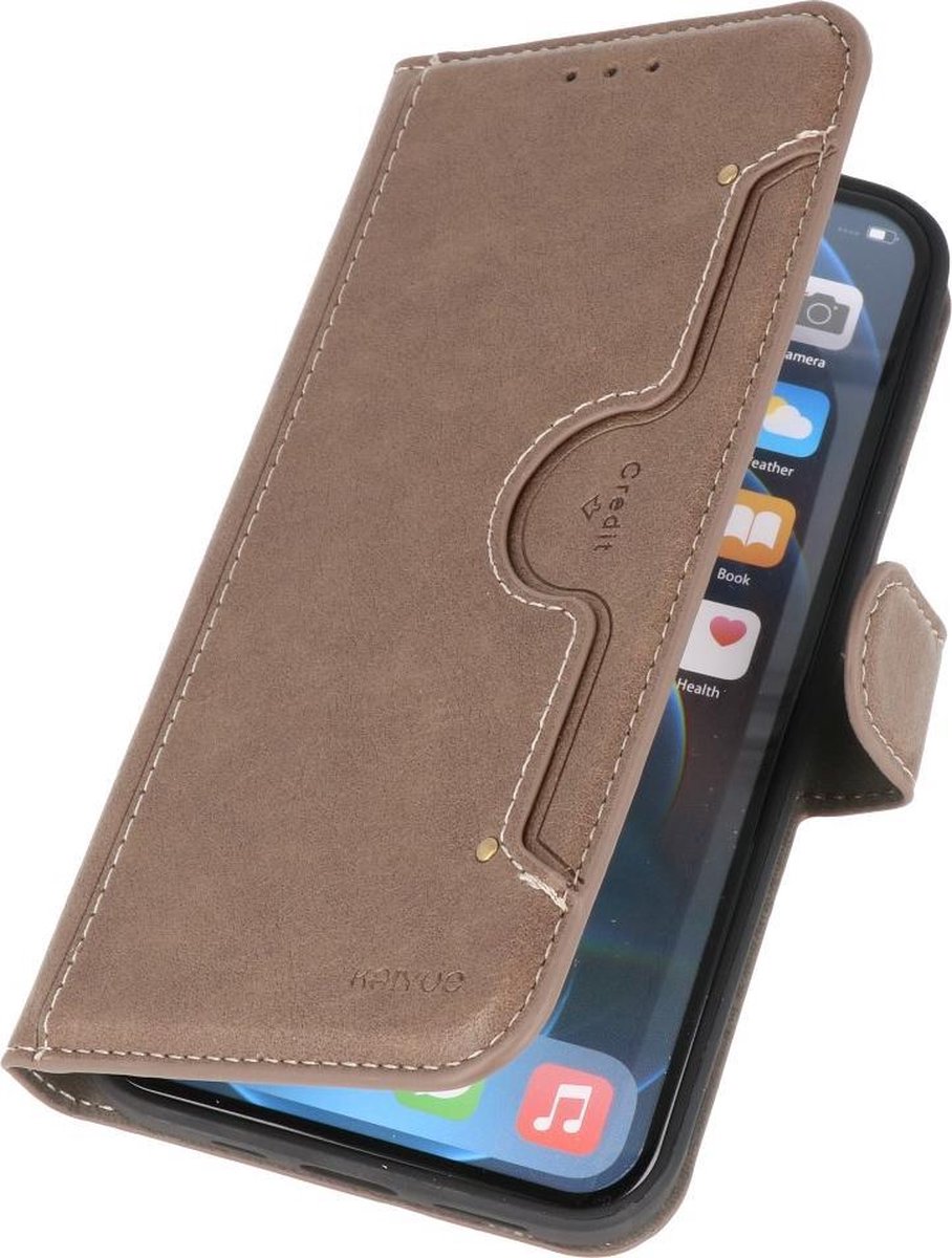 Kaarthouder Portemonnee Book Case Hoesje iPhone 12 Pro Max - Grijs
