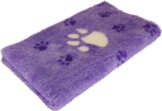 Vetbed - Dierenmat - Dierenkleed - Benchkleed - Paars met 3 Kleuren. Grote Voetprint Wit - Latex Anti Slip 150 x 100 cm - machine wasbaar